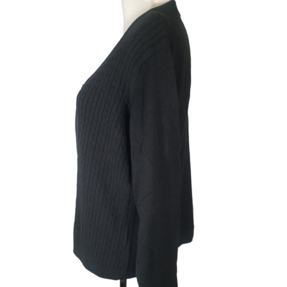 Tail Cable Knitted Black Zippered Cardigan.  L - Picture 3 of 13